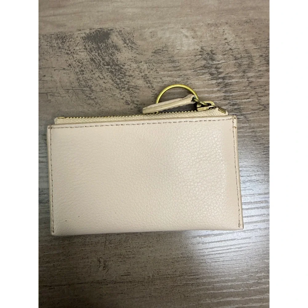 J.Crew Colorblock Leather Coin Purse Card Case Keychain Cream Black Gold Zip